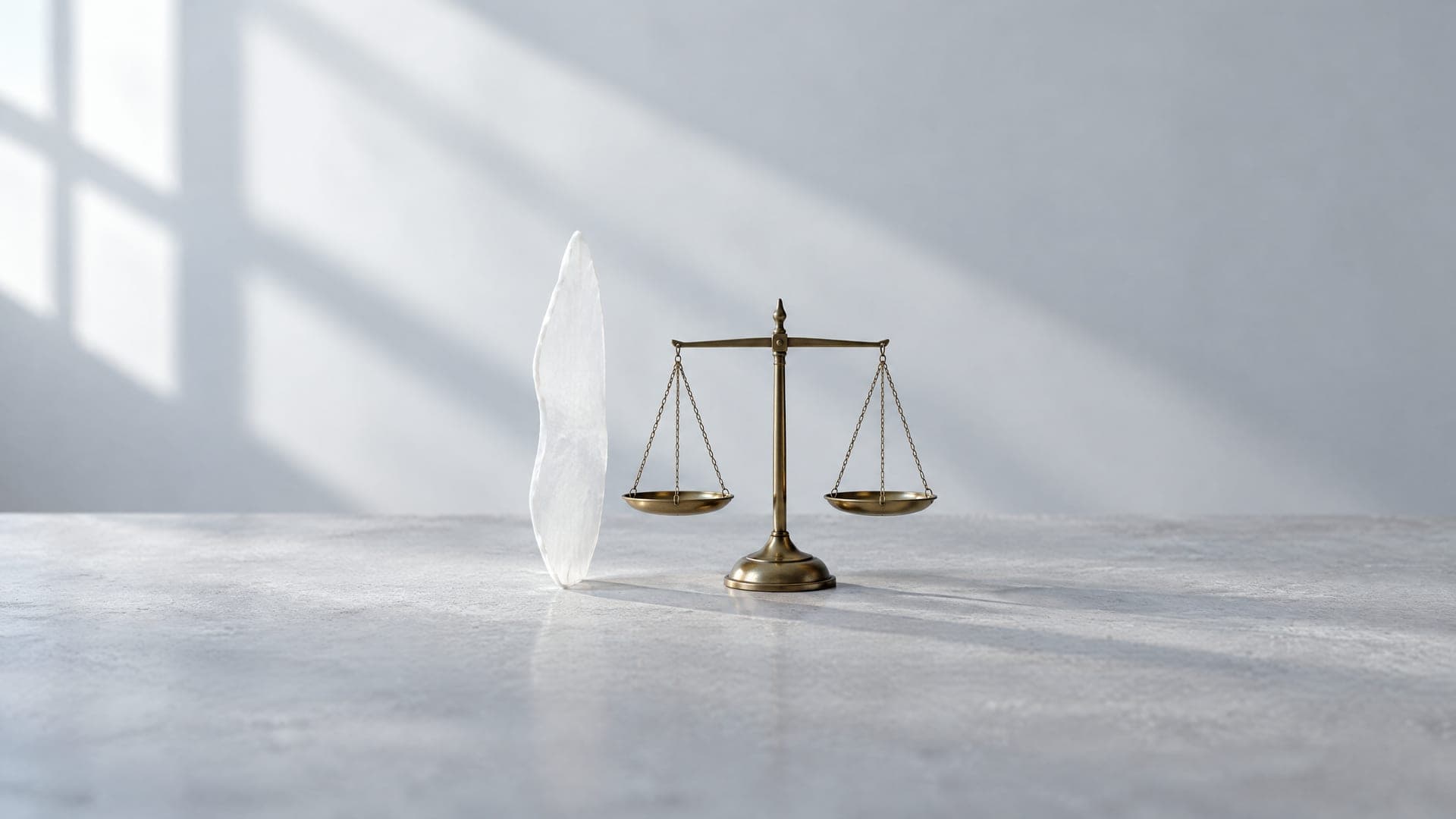 종이처럼 얇은 도자기 한 장과 빈 저울.